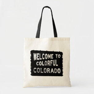Het kleurrijke zwarte welkome teken van Colorado Tote Bag