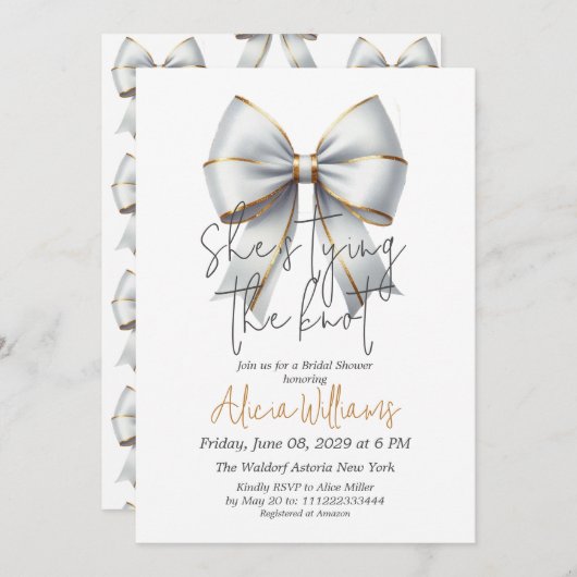 Het knopen van de Knot Gold White Bow Vrijgezellen Kaart (Voorkant / Achterkant)