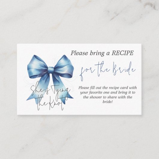 Het Knot Blue Bow Vrijgezellenfeest Game Recept bi Informatiekaartje (Voorkant)