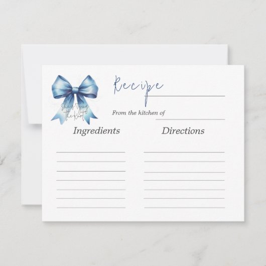 Het Knot Blue Bow Vrijgezellenfeest Game Recept bi Notitiekaartje (Voorkant)