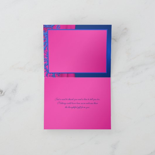 Het kobalt en het Fuchsiakleurig Damast danken u Bedankkaart (Binnen)
