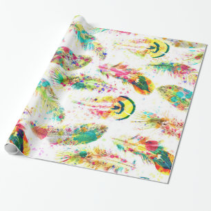 Het koele trendy waterverfneon ploetert veren cadeaupapier