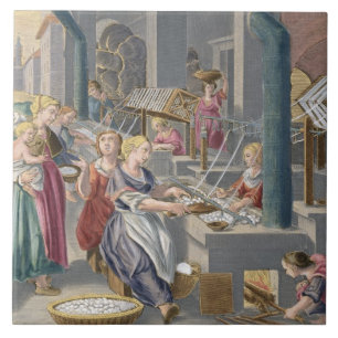 Het koken van de cocons om de chrysaliden te verni tegeltje