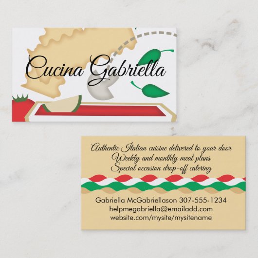 Het koken van een vegetarische groente-lasagnevoed visitekaartje (Voorkant / Achterkant)