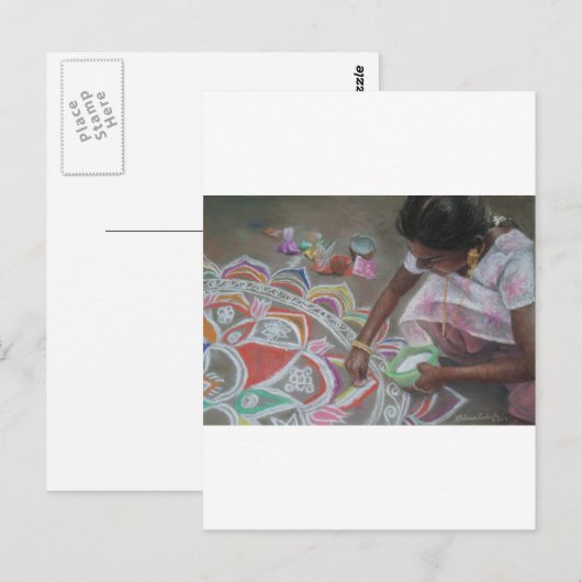 Het kolampoeder toepassen briefkaart (Voorkant / Achterkant)