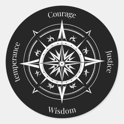 Het Kompas van de 4 Stoïcijns Deugden Ronde Sticker (Voorkant)