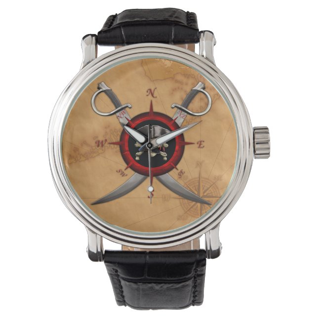 Het Kompas van de Schedel van de piraat nam toe Horloge (Voorkant)