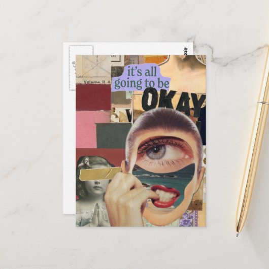 Het komt goed Mixed Media Collage Briefkaart (Voorkant / Achterkant in situ)