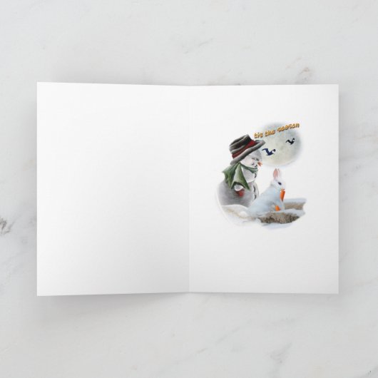 Het konijn eet de Neus van de Sneeuwman Feestdagen Kaart (Binnen)