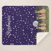 Het Konijn in de Maan Marine Blauwe Nacht Sky Cust Sherpa Deken (Voorkant (horizontaal))