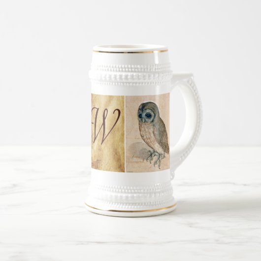 Het konijn ( jonge haas ) en het uilenmonogram bierpul (Voorkant rechts)