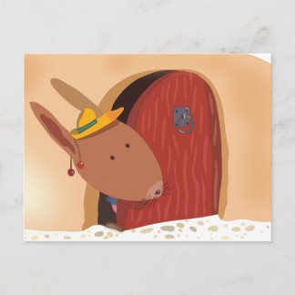 Het konijn met kersenbriefkaart, steekt beige aan briefkaart