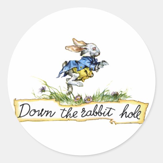 Het konijnengat omlaag ronde sticker (Voorkant)