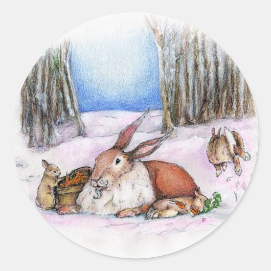 Het konijntje van het seizoen ronde sticker (Voorkant)