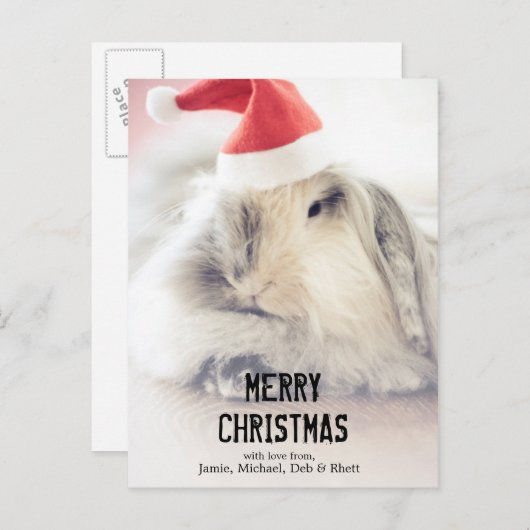 Het konijntje van Kerstmis met leuk pet Feestdagenkaart (Voorkant / Achterkant)