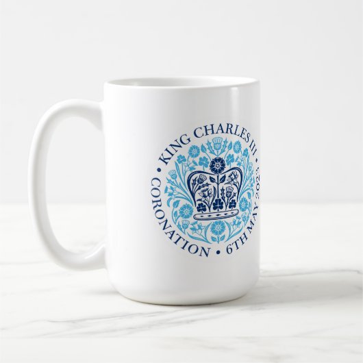 Het koningsembleem van koning Charles 2023 Koffiemok (Links)