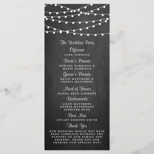 Het koord licht op het Collectie van de bruiloft v Programmakaart (Achterkant)