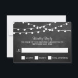 Het koord licht op het Collectie van de bruiloft v RSVP Kaartje<br><div class="desc">Eenvoudig, maar elegant, de snaarlichten op het collectie van de krijtbordbruiloft zijn een verbluffend ontwerp met mooie witte hangende snaarlichten op een chalkboardeffect achtergrond, die perfect is voor elke moderne huwelijksfeestdag. Deze RSVP-kaarten kunnen voor uw speciale gelegenheid worden gepersonaliseerd en maken de perfecte antwoordkaart voor uw bruiloft, vrijgezellenfeest, verlovingsfeest, verjaardagsfeest...</div>
