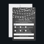 Het koord licht op het Collectie van de bruiloft v RSVP Kaartje<br><div class="desc">Eenvoudig maar toch elegant, de touwlichten op krijtbord bruiloft collectie is een prachtig ontwerp met mooie witte hangsnaarlichten op een krijtbord effect achtergrond, die perfect is voor elke moderne bruiloft. Deze RSVP-kaarten kunnen worden gepersonaliseerd voor uw speciale gelegenheid en zouden de perfecte antwoordkaart voor uw bruiloft, vrijgezellenfeest, verlovingsfeest, verjaardagsfeestje en...</div>