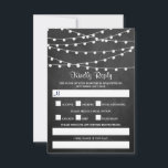 Het koord licht op het Collectie van de bruiloft v RSVP Kaartje<br><div class="desc">Eenvoudig maar toch elegant, de touwlichten op krijtbord bruiloft collectie is een prachtig ontwerp met mooie witte hangsnaarlichten op een krijtbord effect achtergrond, die perfect is voor elke moderne bruiloft. Deze RSVP-kaarten kunnen worden gepersonaliseerd voor uw speciale gelegenheid en zouden de perfecte antwoordkaart voor uw bruiloft, vrijgezellenfeest, verlovingsfeest, verjaardagsfeestje en...</div>
