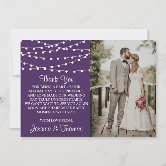 Het koord licht op het Paarse Collectie van de bru Bedankkaart (Voorkant)