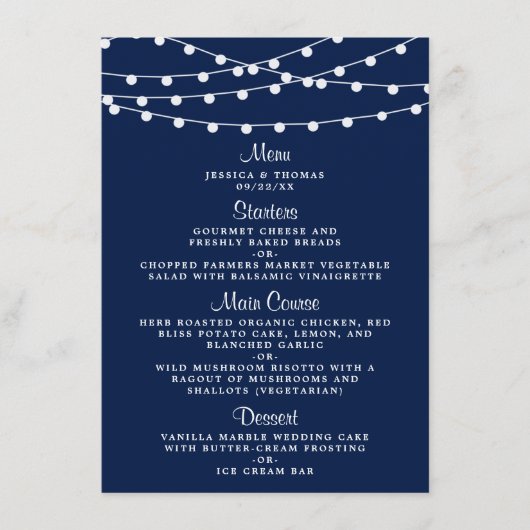 Het koord verlicht op marineblauw Collectie van de Menu (Voorkant)