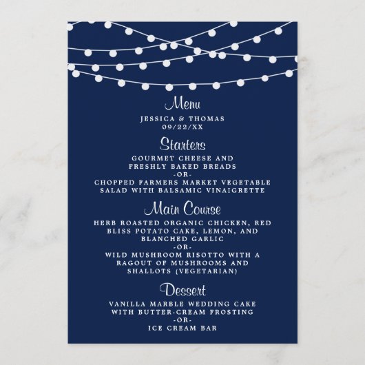 Het koord verlicht op marineblauw Collectie van de Menu (Voorkant)