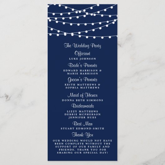 Het koord verlicht op marineblauw Collectie van de Programmakaart (Achterkant)