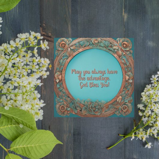 Het koperen turquoise bloemenkader feestdagenkaart