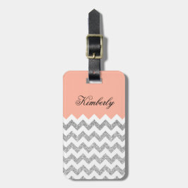 Het koraal en Zilveren Faux schitteren Chevron Bagagelabel