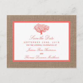 Het koraal op het strand van Burlap Boho Collectie Aankondigingskaart