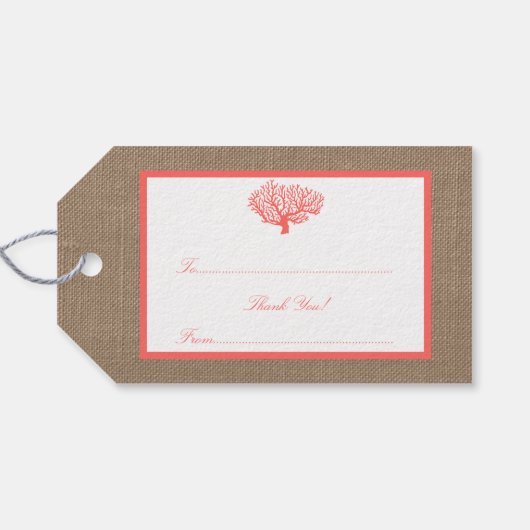 Het koraal op het strand van Burlap Boho Collectie Cadeaulabel (Achterkant Horizontaal)