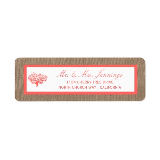 Het koraal op het strand van Burlap Boho Collectie Etiket (Voorkant)