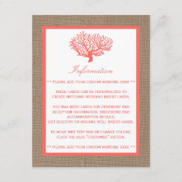 Het koraal op het strand van Burlap Boho Collectie Informatiekaartje