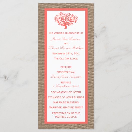 Het koraal op het strand van Burlap Boho Collectie Programmakaart (Voorkant)