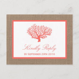 Het koraal op het strand van Burlap Boho Collectie Uitnodiging Briefkaart