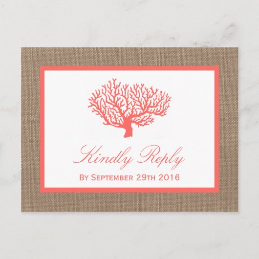 Het koraal op het strand van Burlap Boho Collectie Uitnodiging Briefkaart (Voorkant)