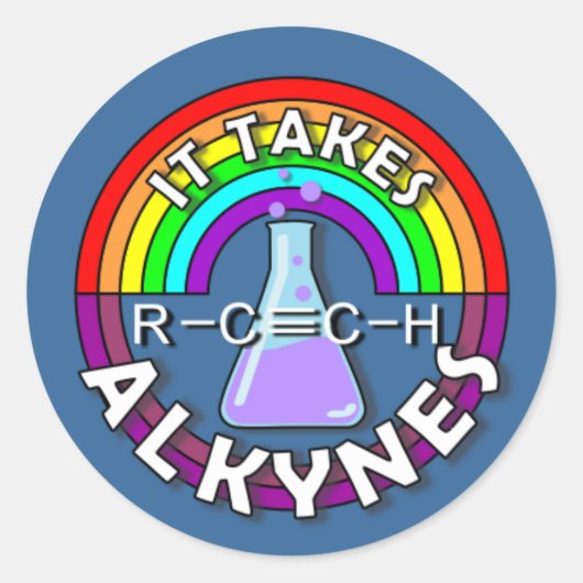 Het kost ALKYNES! Regenboog kolf chemie woordspeli Ronde Sticker (Voorkant)