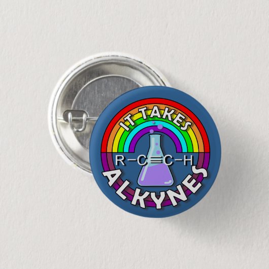 Het kost ALKYNES! Scheikundepen voor regenboogfles Ronde Button 3,2 Cm (Voorkant /achterkant)