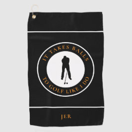 Het kost ballen Golfer Humor Zwart Oranje Golfhanddoek