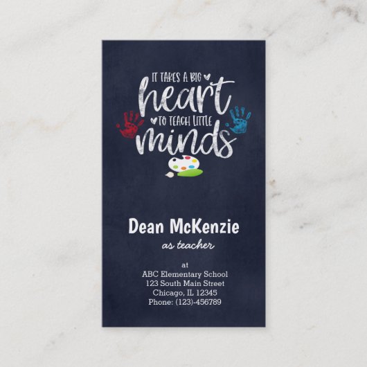 Het kost een groot hart om kleine geesten te leren visitekaartje (Voorkant)