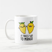 Het kost twee keer mango Funny Dansende Fruit Pun Koffiemok (Links)