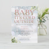 Het koude buiten groen winterroze Baby shower Kaart (Staand voorkant)