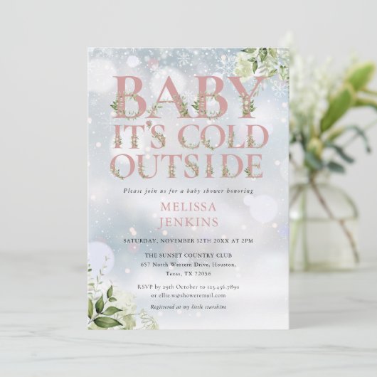 Het koude buiten groen winterroze Baby shower Kaart (Staand voorkant)