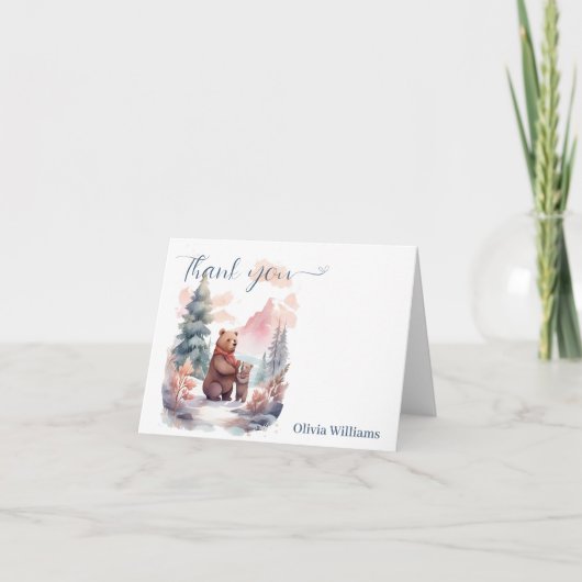 Het koude buiten het winterbos Beren Baby shower Bedankkaart (Voorkant)