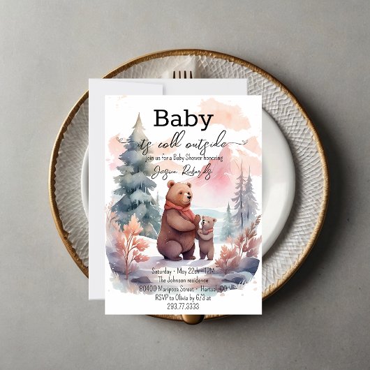 Het koude buiten het winterbos Beren Baby shower Kaart
