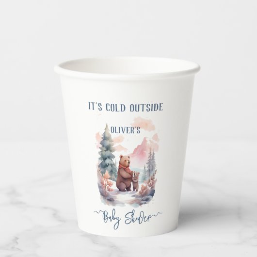 Het koude buiten het winterbos Beren Baby shower Papieren Bekers (Voorkant)