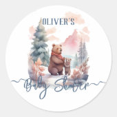 Het koude buiten het winterbos Beren Baby shower Ronde Sticker (Voorkant)
