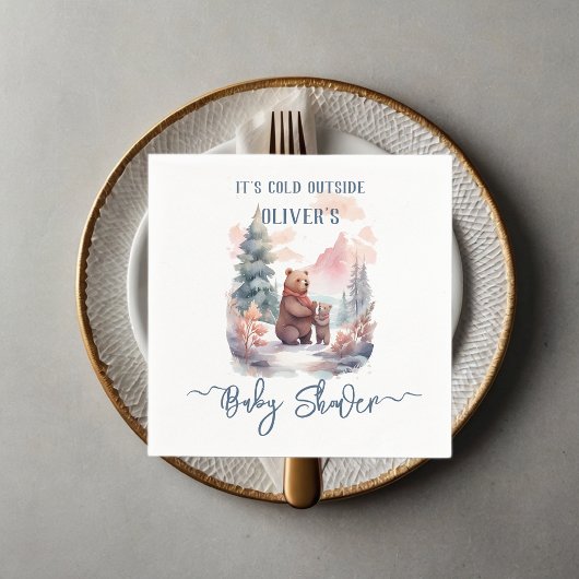 Het koude buiten het winterbos Beren Baby shower Servet