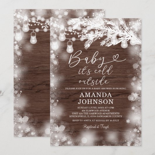 Het koude buiten sneeuwvlok winterhout Baby shower Kaart (Voorkant / Achterkant)